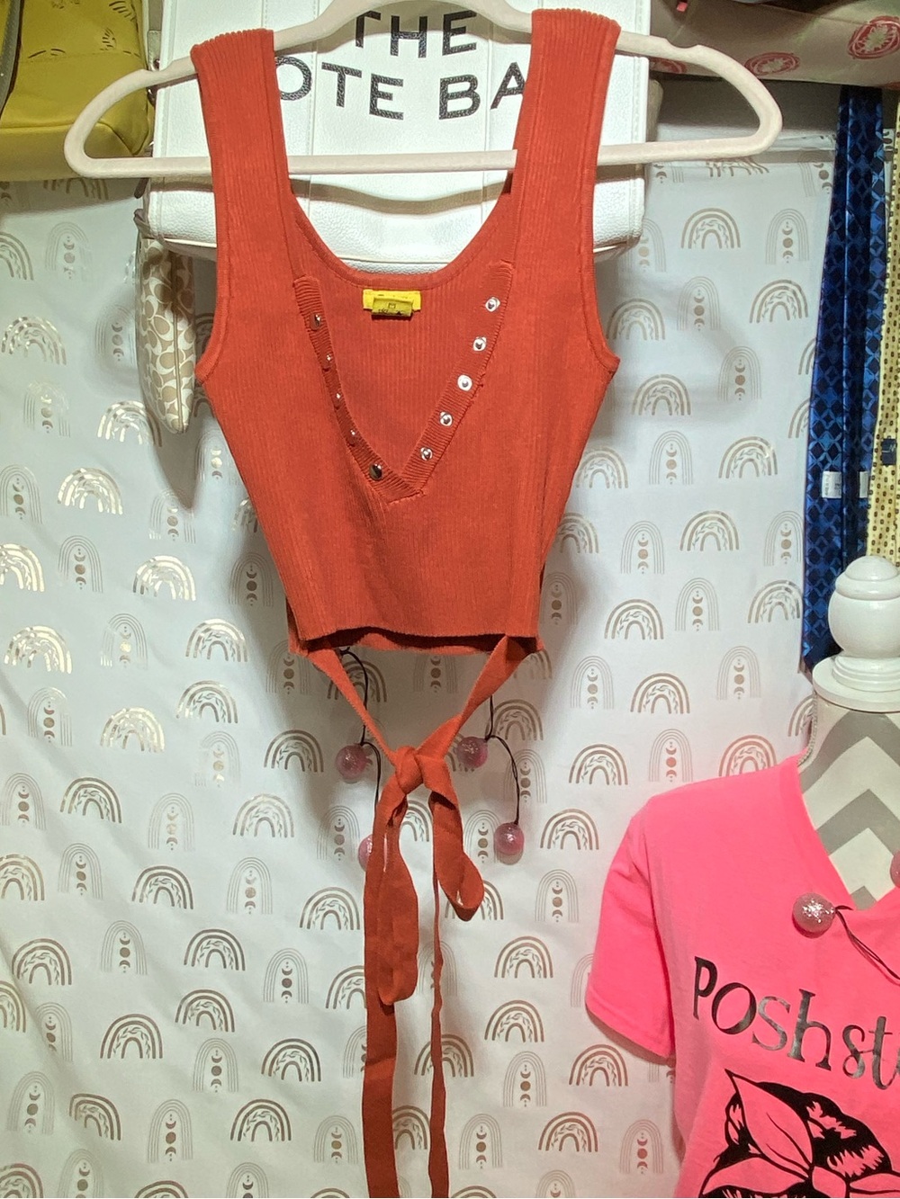 Daisy Rust Orange Ribbed Tie-Back Crop Tank